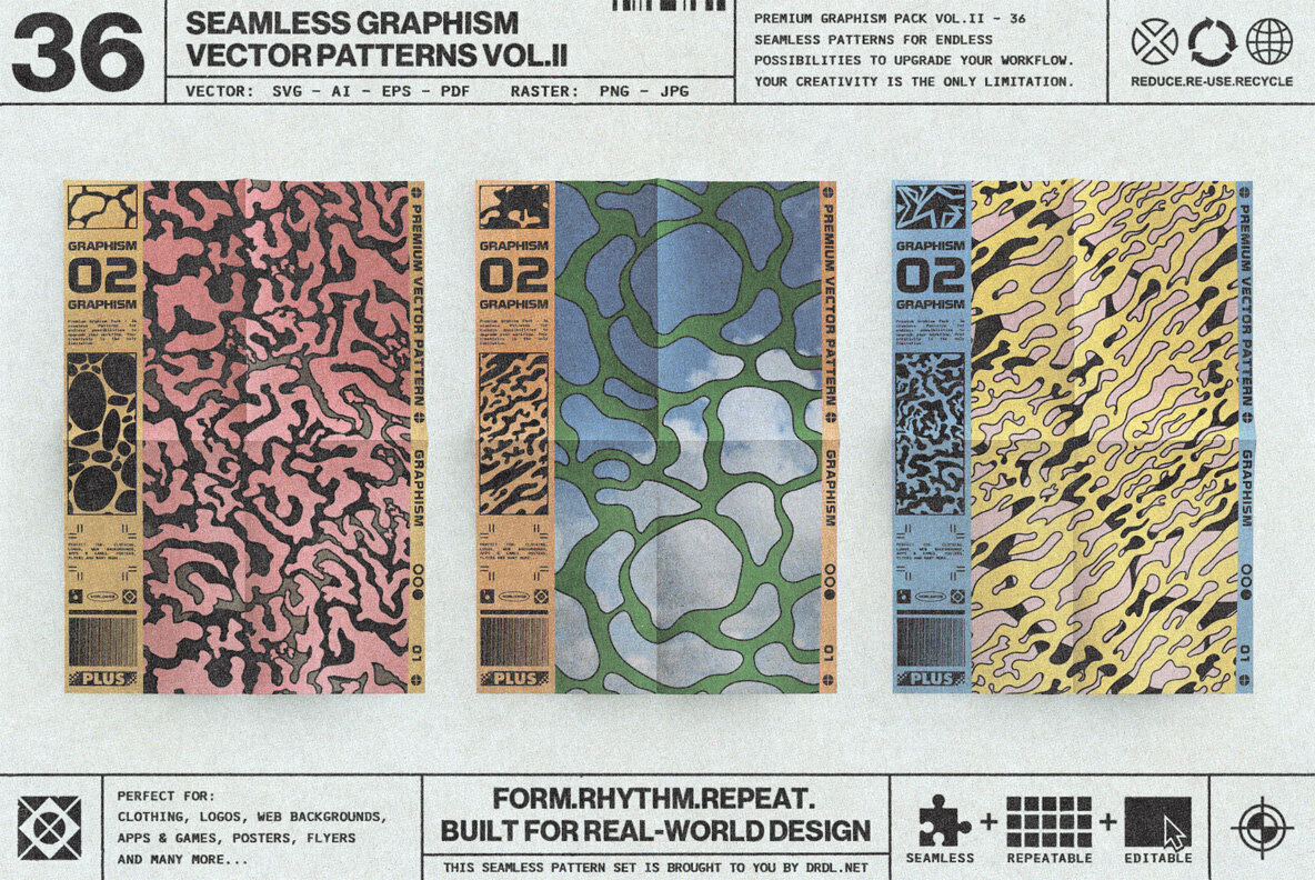 Graphism Symbol 36 Seamless Vector Graphism Patterns Vol.02 Patterns - YouWorkForThem