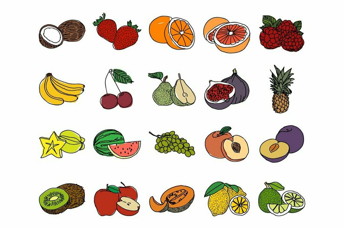 20 Hand Drawn Fruit Illustrations