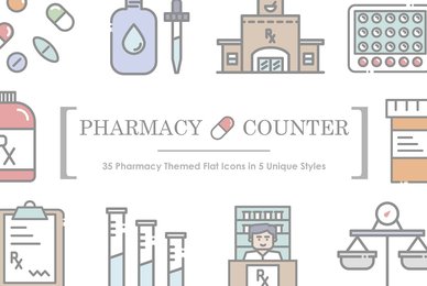 Pharmacy Counter Icon Set