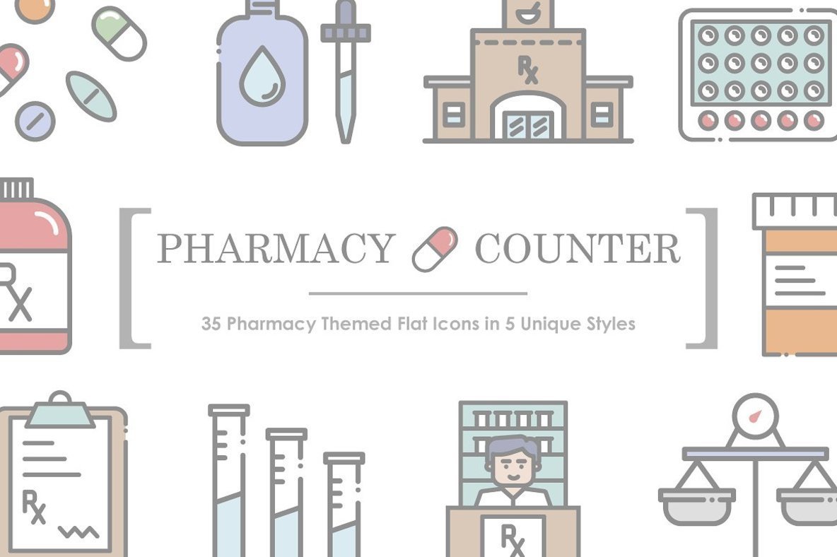 Pharmacy Counter Icon Set