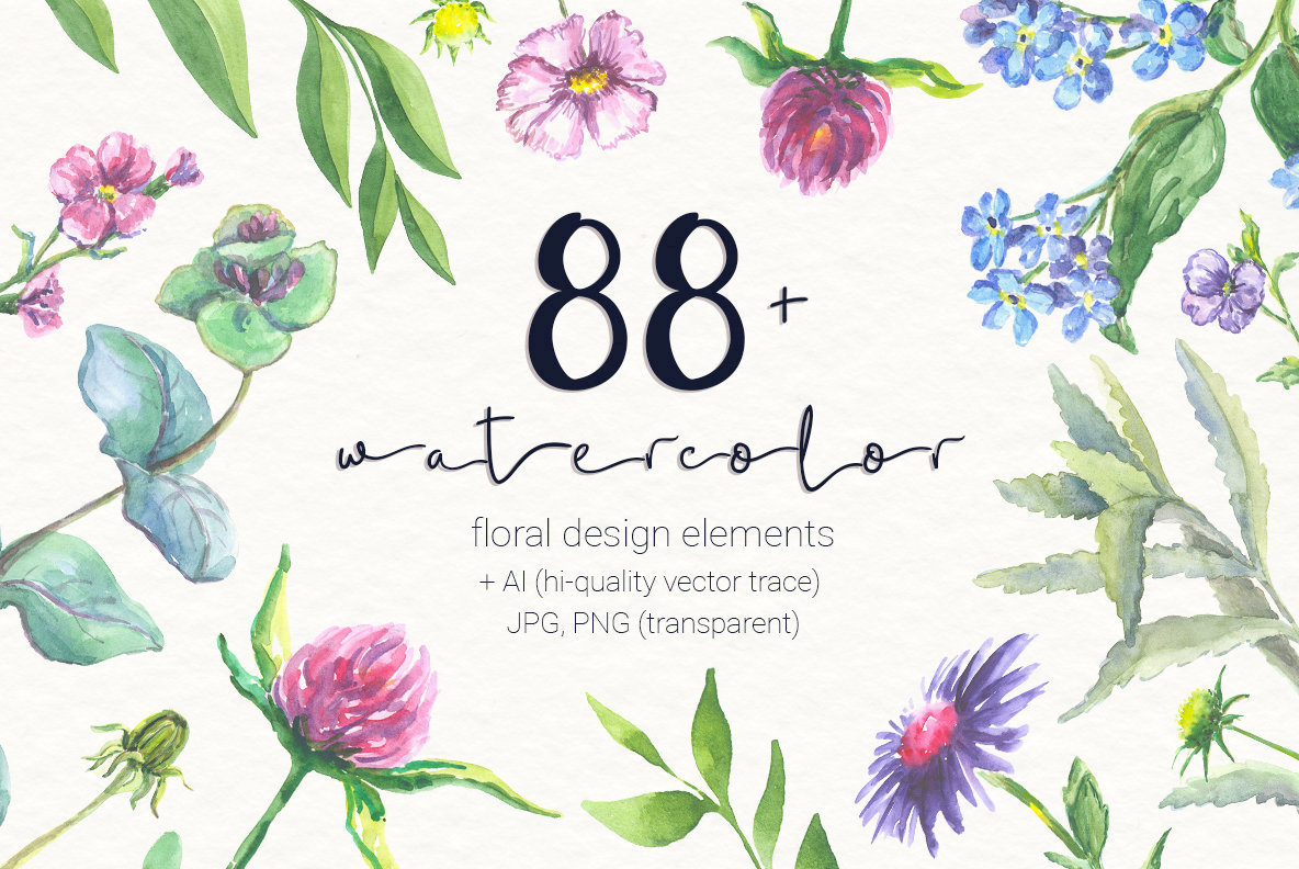 88 Watercolor Floral Set 88 Watercolor Floral Set