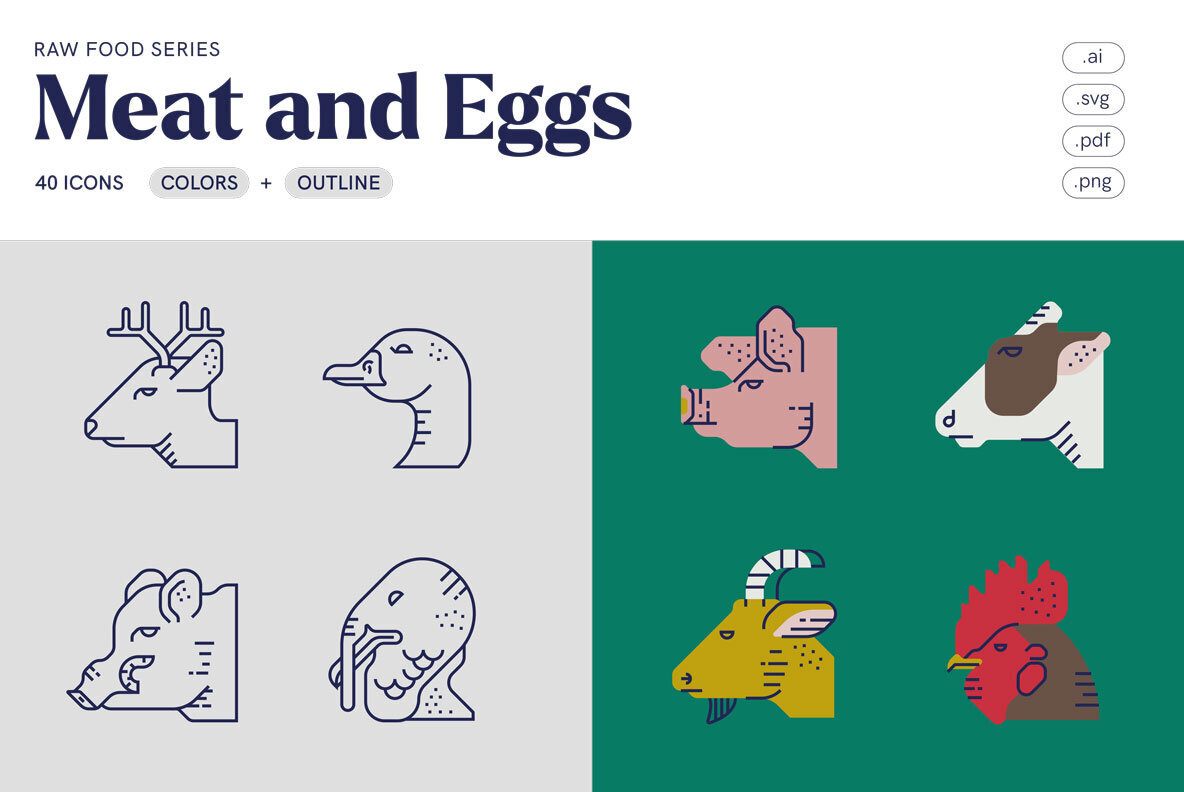 Meat and Eggs Food Icons Meat and Eggs Food Icons