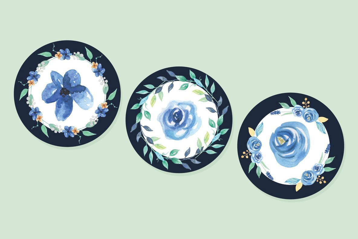 Blue Hue Flower Watercolor Package 2