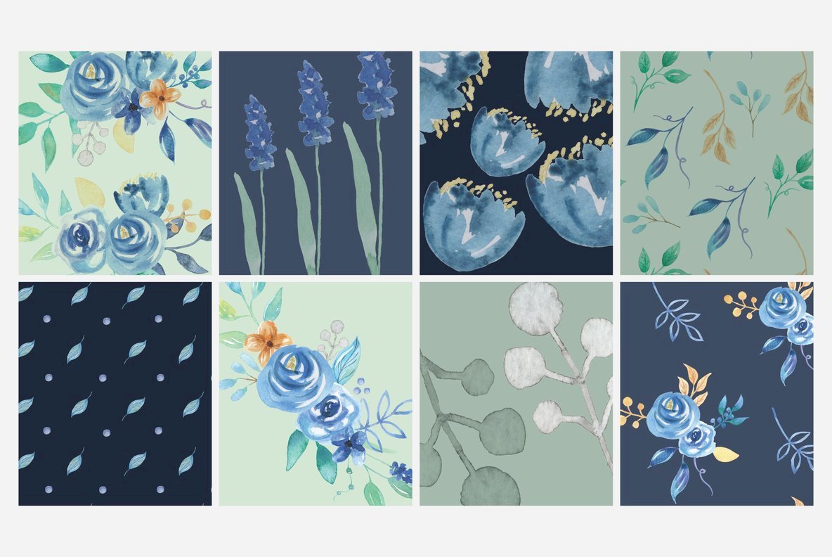 Blue Hue Flower Watercolor Package 3
