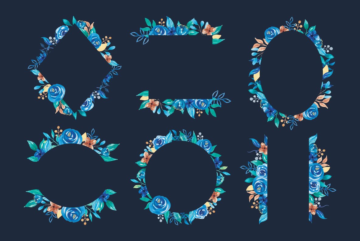 Blue Hue Flower Watercolor Package 7