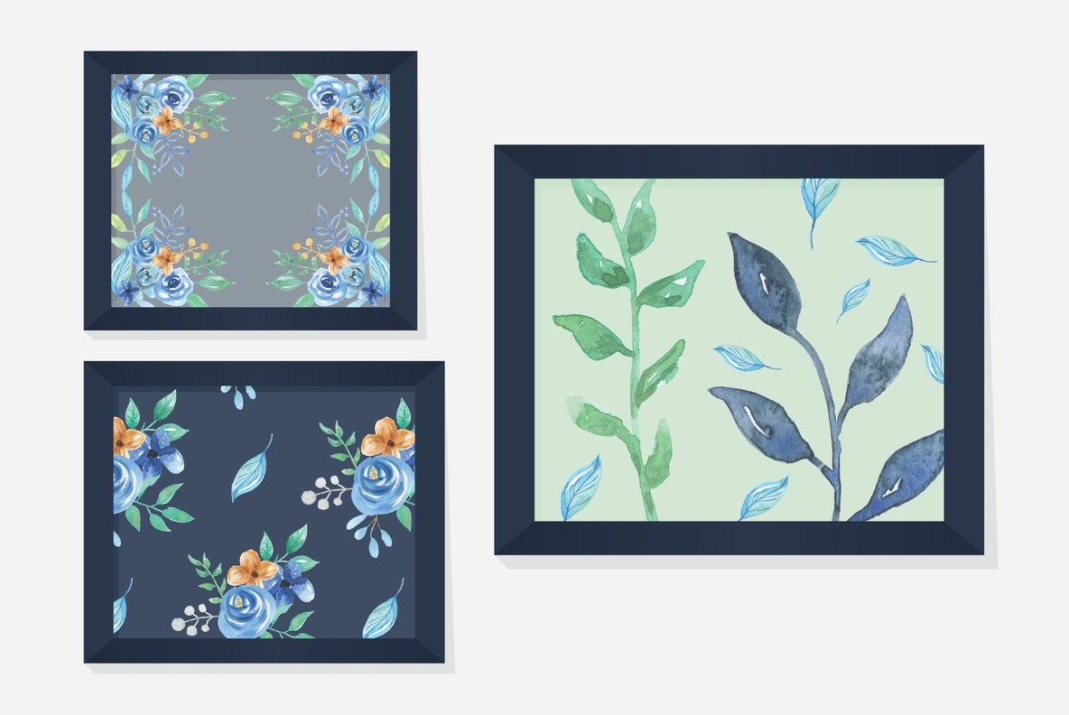 Blue Hue Flower Watercolor Package 8