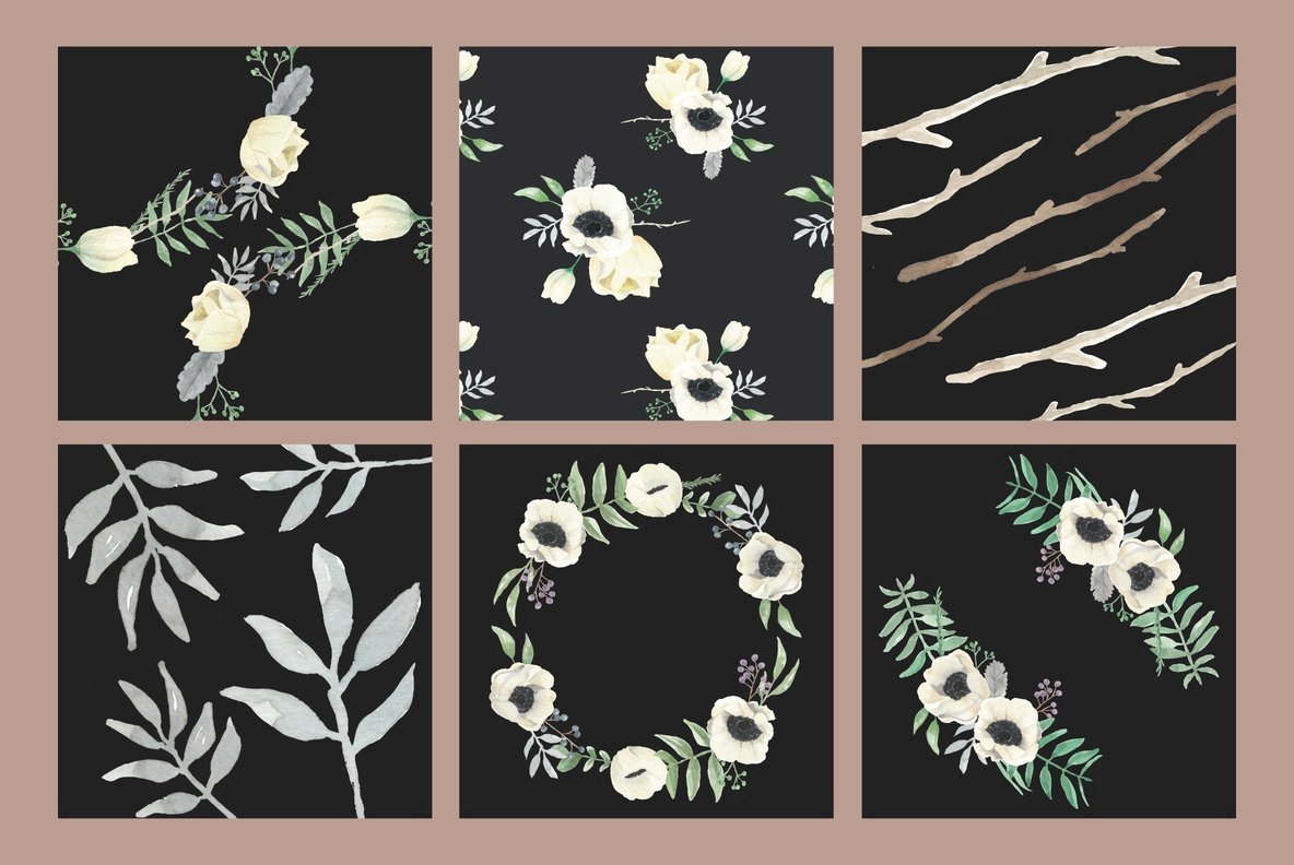 Winter Anemones Flower Watercolor Package Winter Anemones Flower Watercolor Package