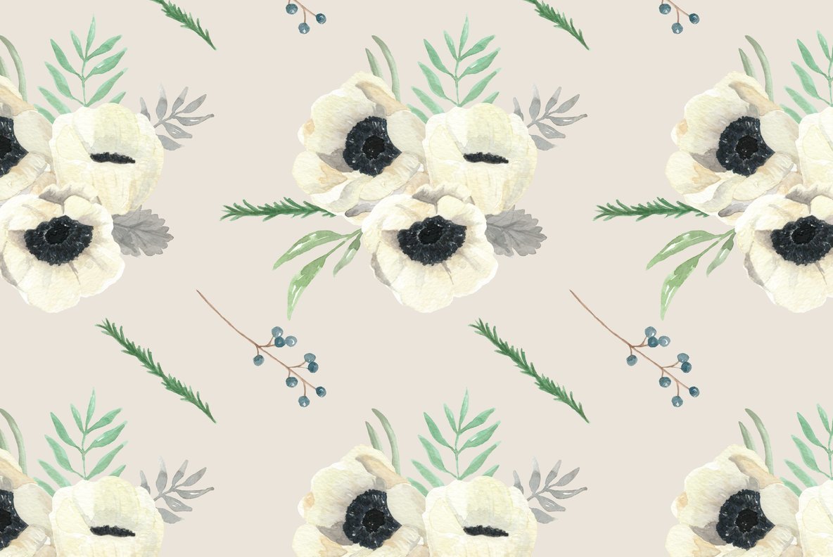 Winter Anemones Flower Watercolor Package Winter Anemones Flower Watercolor Package
