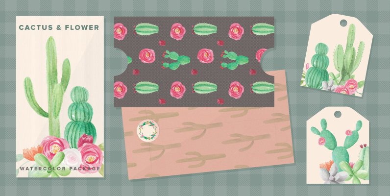 Cactus Flower Watercolor Package
