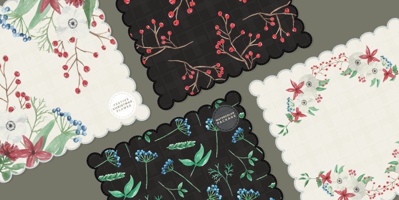 Festive Christmas Flower Watercolor Package