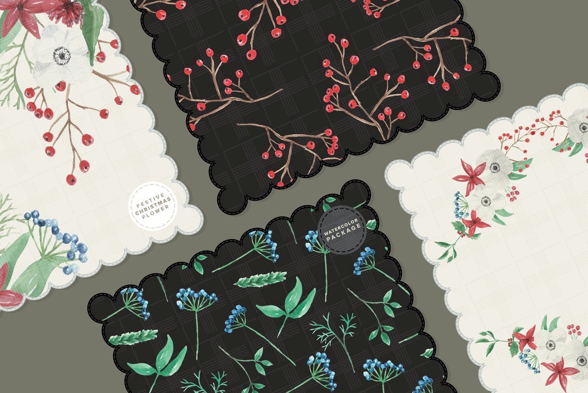 Festive Christmas Flower Watercolor Package Festive Christmas Flower Watercolor Package