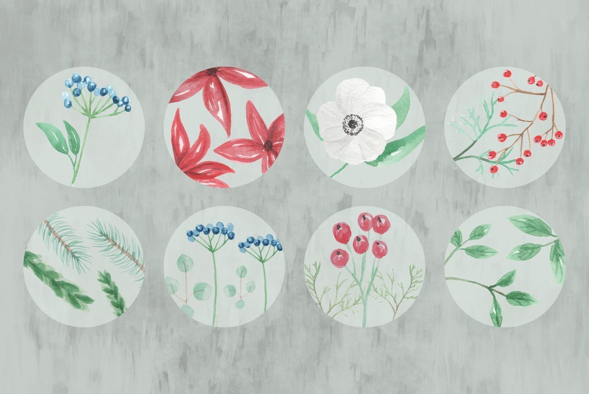 Festive Christmas Flower Watercolor Package Festive Christmas Flower Watercolor Package