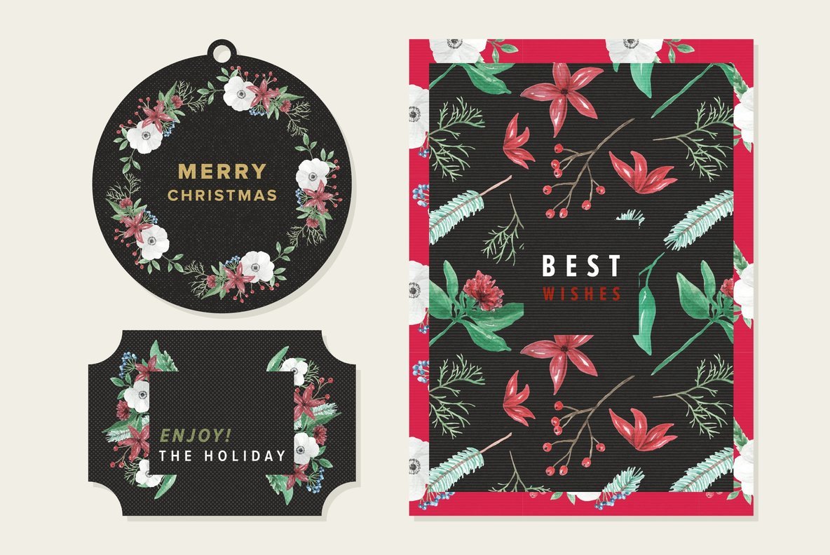 Festive Christmas Flower Watercolor Package Festive Christmas Flower Watercolor Package