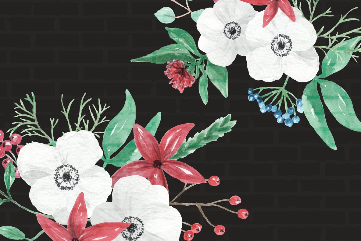 Festive Christmas Flower Watercolor Package Festive Christmas Flower Watercolor Package