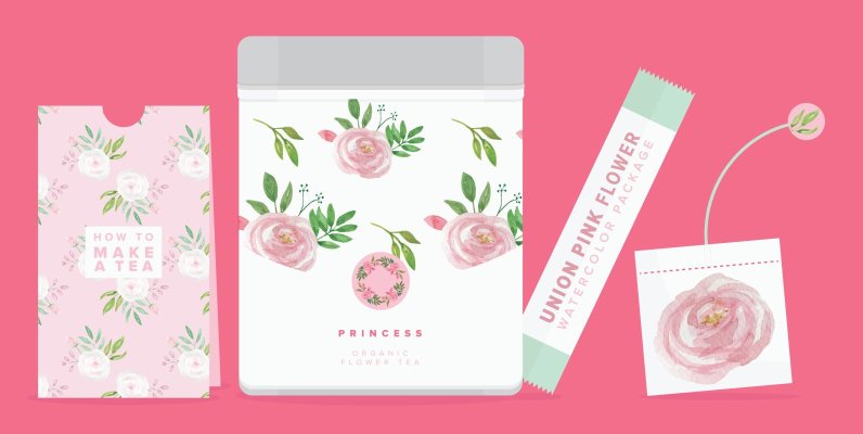 Union Pink Flower Watercolor Package