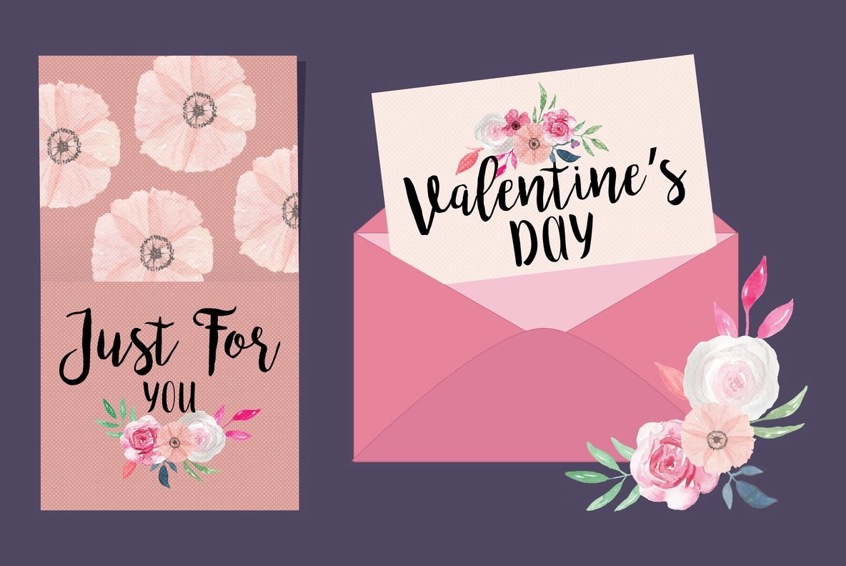 Valentine s Day Floral Watercolor Package