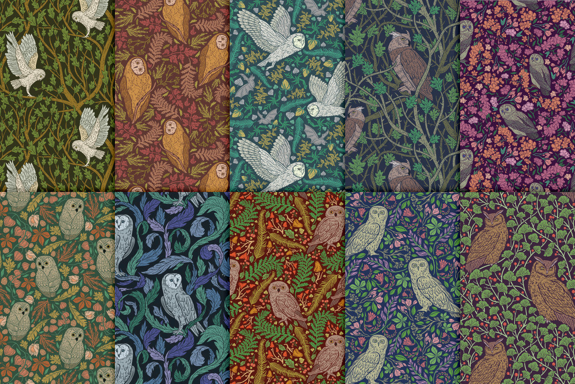 Owls Floral Patterns Owls Floral Patterns