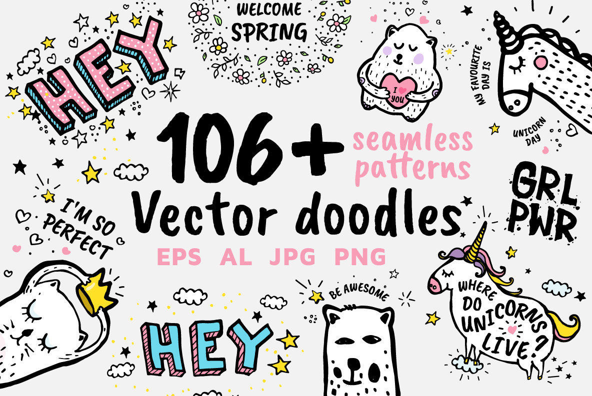 106  Vector Doodles   Seamless Patterns 1