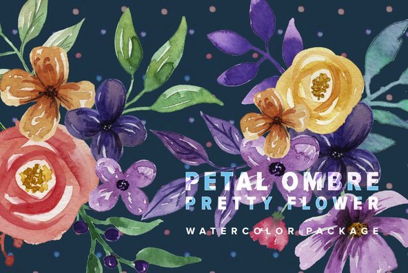 Petal Ombre Pretty Flower Watercolor Package - Graphics - YouWorkForThem