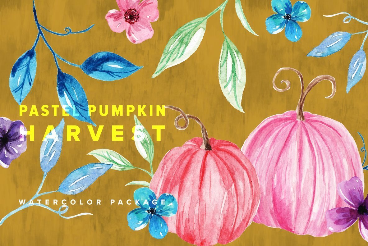 Pastel Pumpkin Harvest Watercolor Package 1