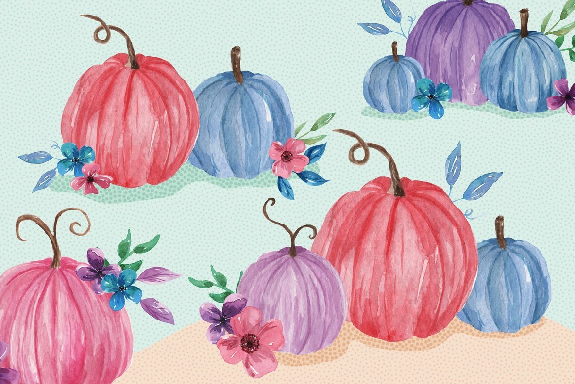 Pastel Pumpkin Harvest Watercolor Package 4