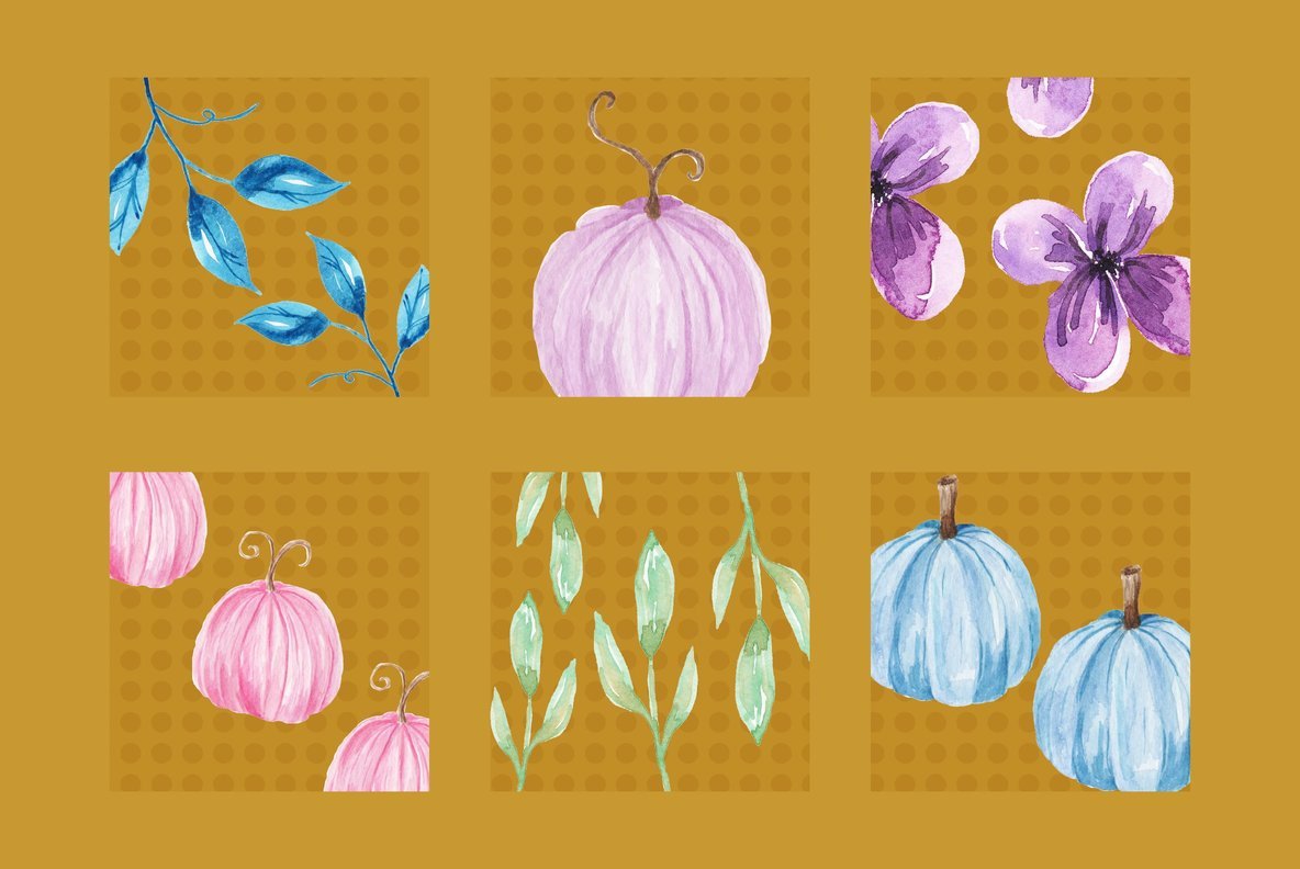 Pastel Pumpkin Harvest Watercolor Package 5