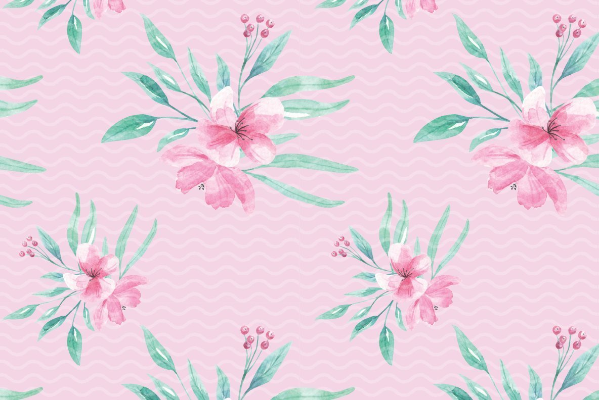 Aqua Pink Flowers Watercolor Package Aqua Pink Flowers Watercolor Package