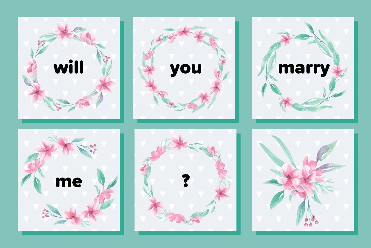 Aqua Pink Flowers Watercolor Package Aqua Pink Flowers Watercolor Package