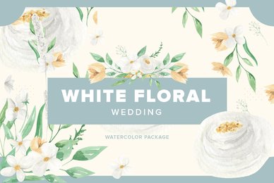 White Floral Wedding Watercolor Package