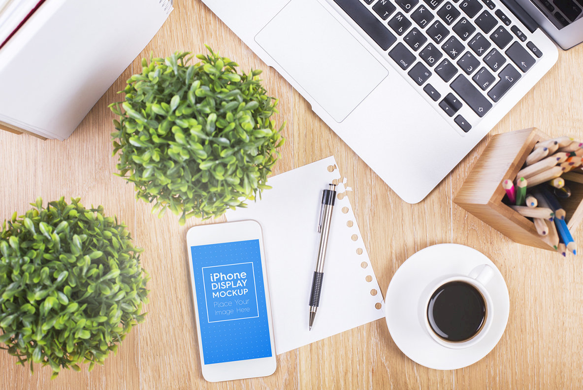 iPhone Smartphone Desktop Workspace Mockups iPhone Smartphone Desktop Workspace Mockups