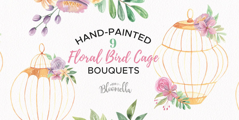 Floral Bird Cage Watercolor Package