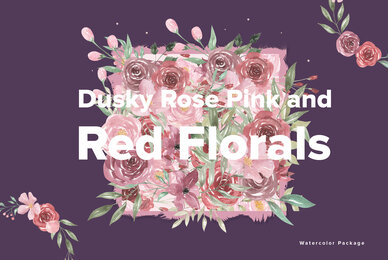 Dusky Pink Rose  Red Florals Watercolor Package