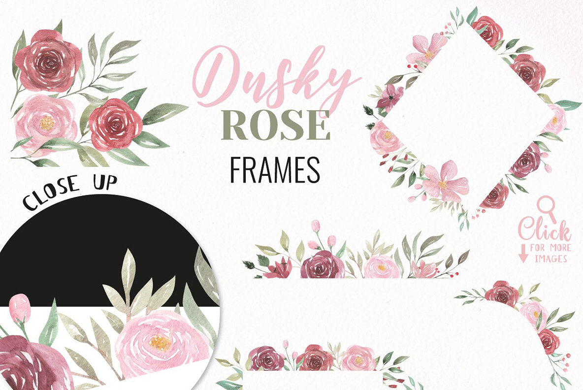 Dusky Pink Rose   Red Florals Watercolor Package