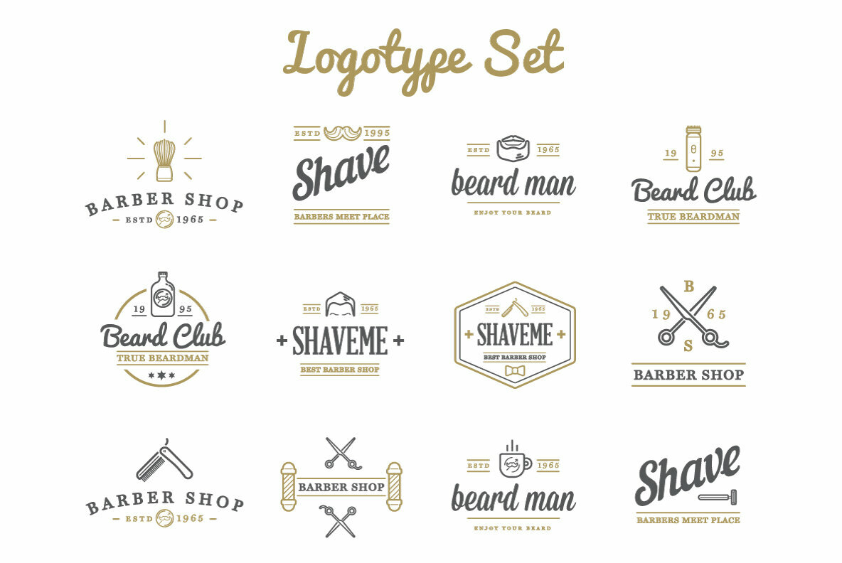 Awesome Barber Shop Icons and Signs Set 4
