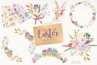 Easter Eggs Flowers and Spring Floral Clipart Package