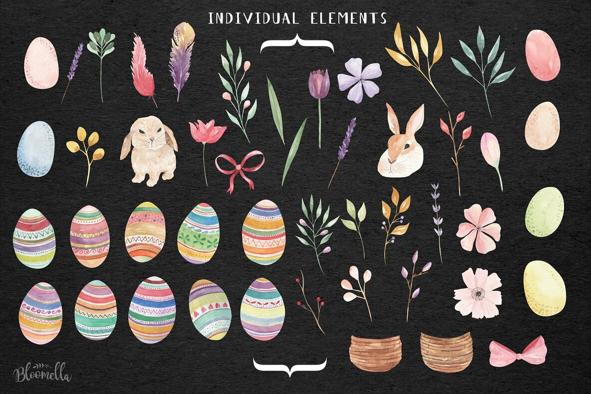 Easter Eggs Flowers and Spring Floral Clipart Package Easter Eggs Flowers and Spring Floral Clipart Package