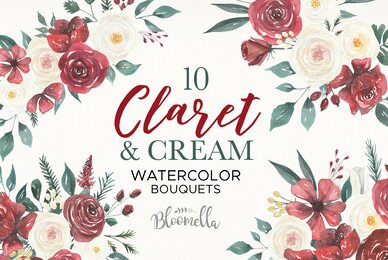 Claret and Cream Flowers Watercolor Package