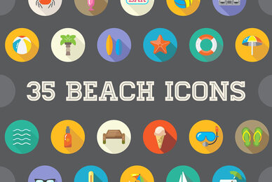 Awesome 35 Beach Flat Icons in Vector