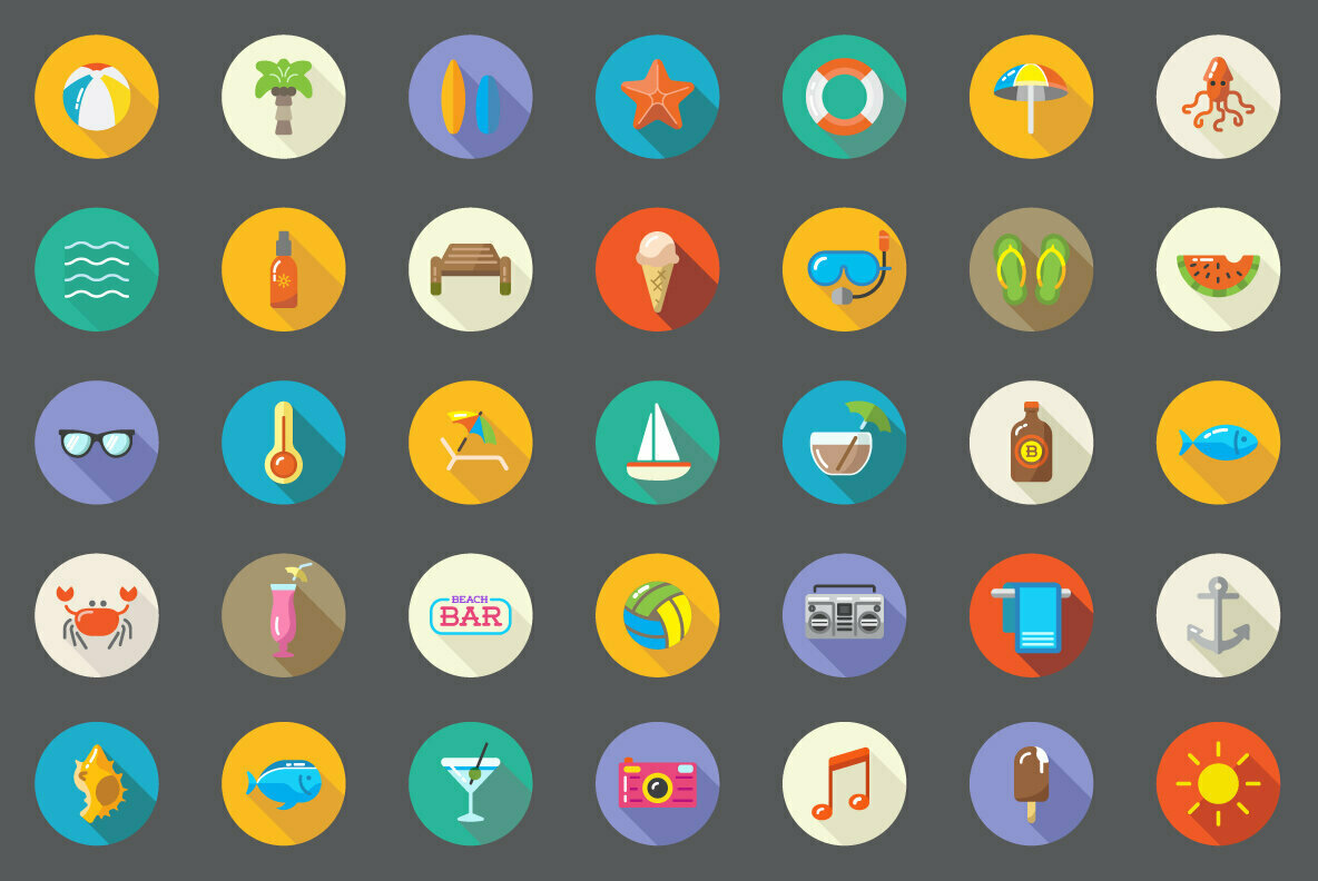 Awesome 35 Beach Flat Icons in Vector 2
