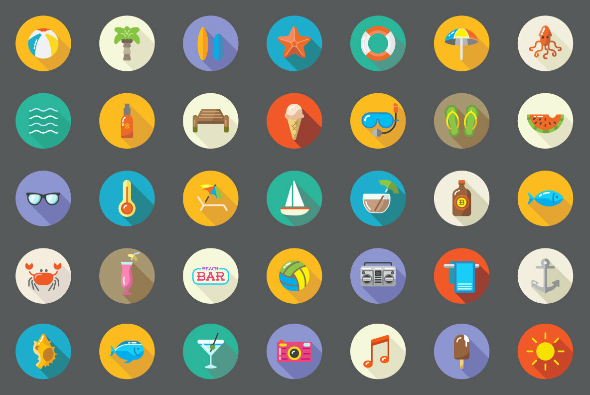 Awesome 35 Beach Flat Icons in Vector 5