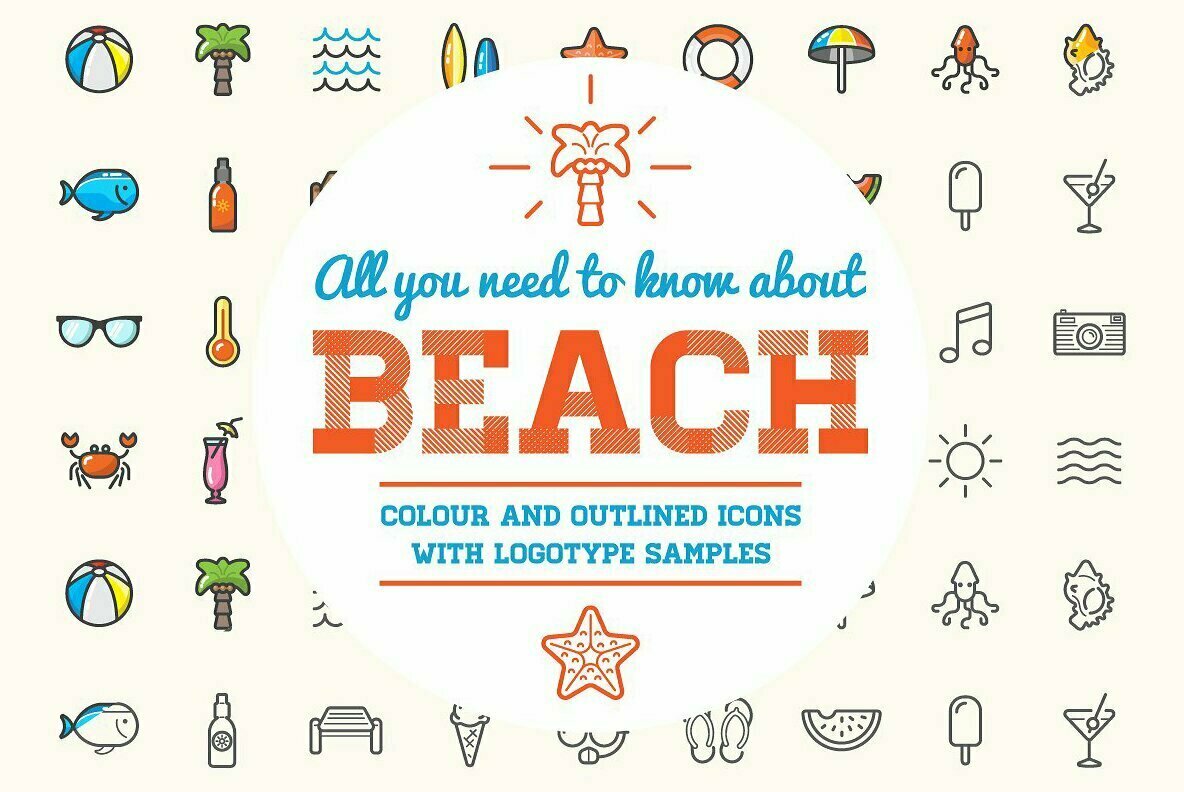 Awesome Summer Beach Icons and Signs Set 1