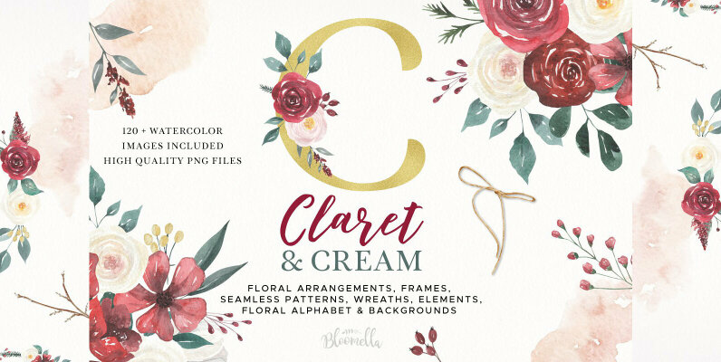 Claret   Cream Flower Watercolor Package