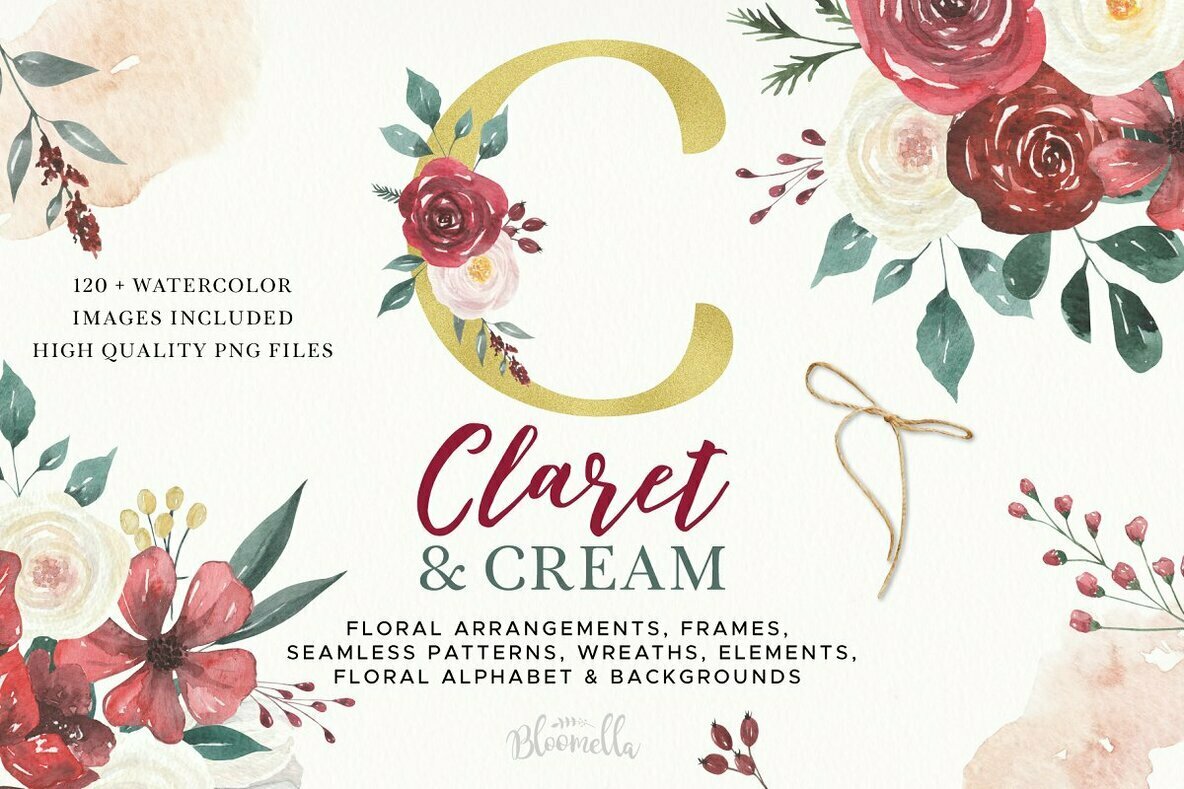 Claret Cream Flower Watercolor Package Claret Cream Flower Watercolor Package