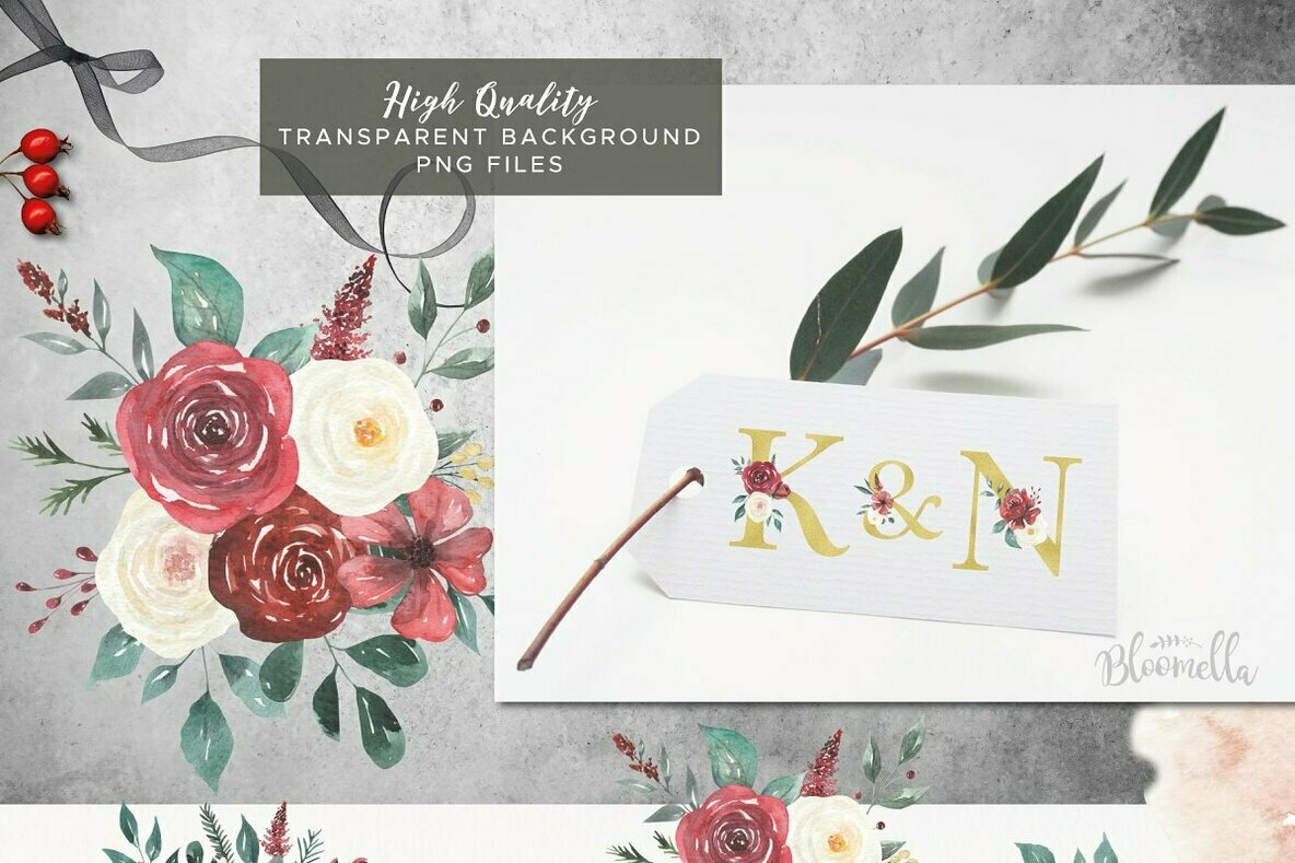 Claret Cream Flower Watercolor Package Claret Cream Flower Watercolor Package