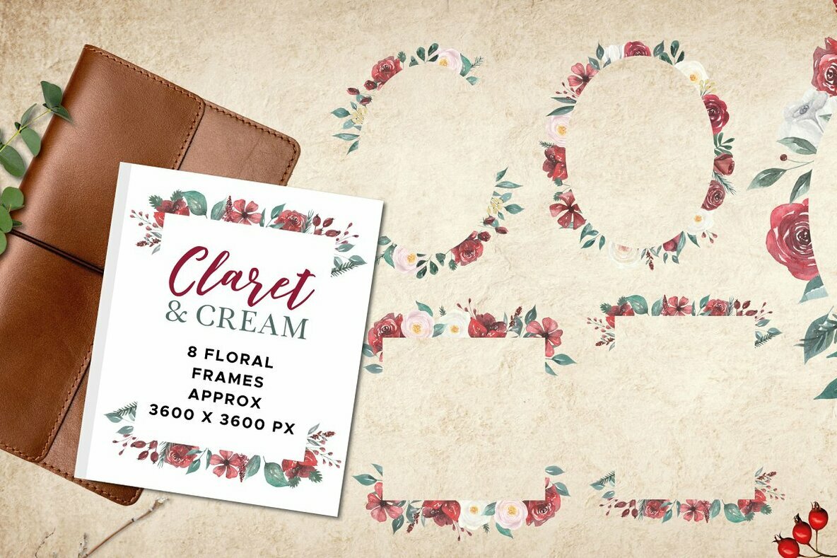 Claret Cream Flower Watercolor Package Claret Cream Flower Watercolor Package