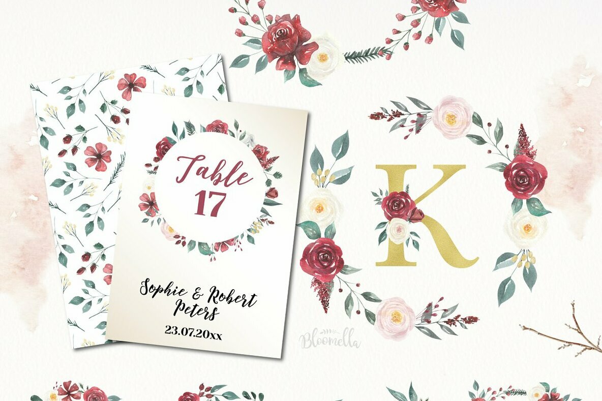 Claret Cream Flower Watercolor Package Claret Cream Flower Watercolor Package