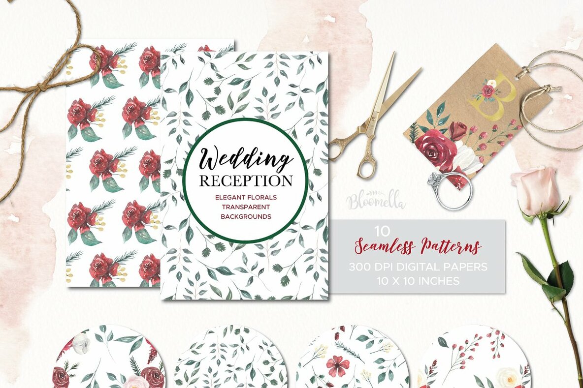 Claret Cream Flower Watercolor Package Claret Cream Flower Watercolor Package