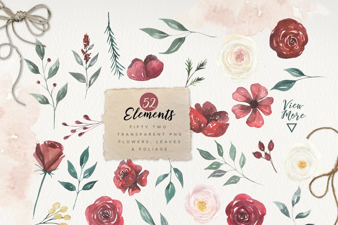 Claret Cream Flower Watercolor Package Claret Cream Flower Watercolor Package