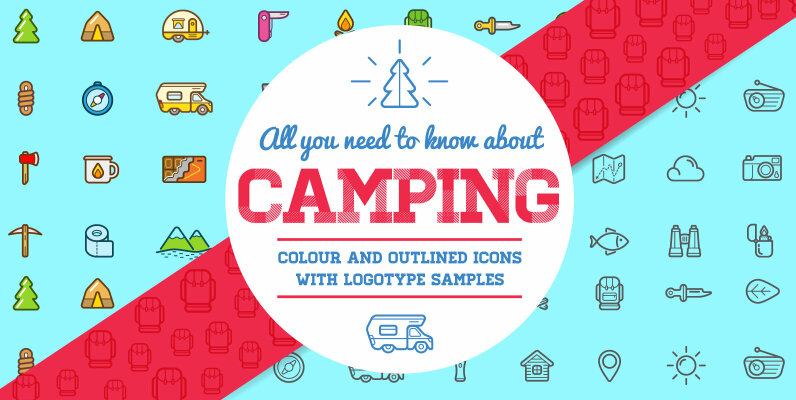 Awesome Outdoor Camping Shop Icons and Signs Set