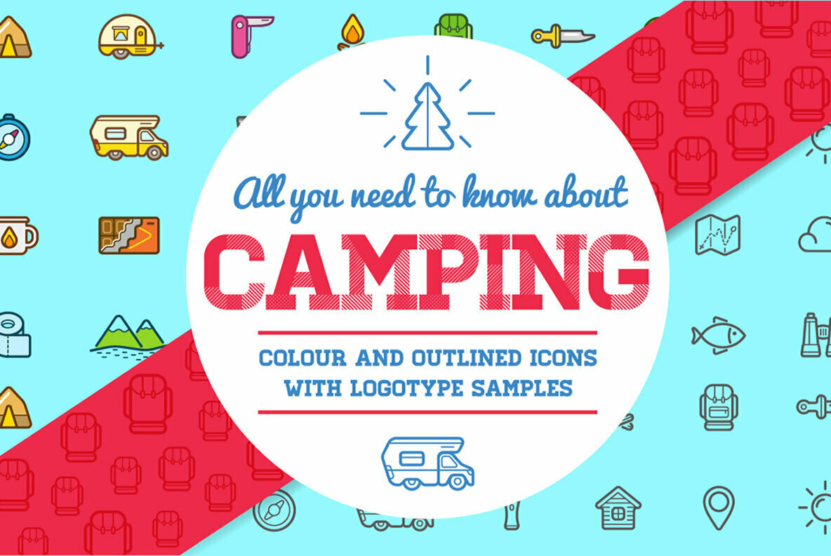 Awesome Outdoor Camping Shop Icons and Signs Set Awesome Outdoor Camping Shop Icons and Signs Set